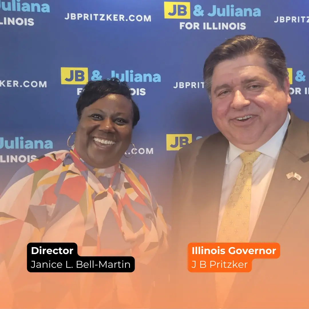 Executive Director of Under Carrey's Care with Illinois Governor J B Pritzker